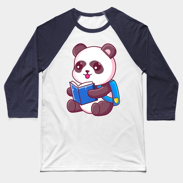 Cute school panda reading book Baseball T-Shirt by Ardhsells